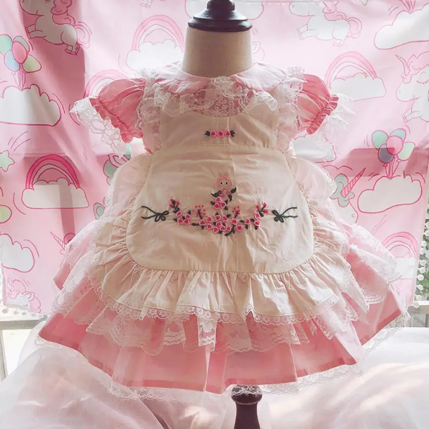 

Summer Spanish Lolita dress For Girls Handmade Lace Embroidery Princess Dress Bow Cute Party Costume Kids Clothes Vestidos Y1313