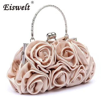 

Dropshipping 2018 Satin Hot Fashion Floral Ladies Day Clutch Bag Women Evening Party Prom Bridal Diamante Baguette White Summer