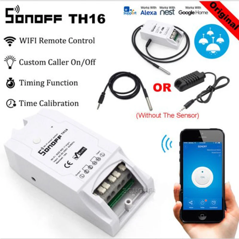 Sonoff TH 10A/16A умный переключатель Wi-Fi контроллер с температурным датчиком и водонепроницаемым контролем влажности домашняя Автоматизация