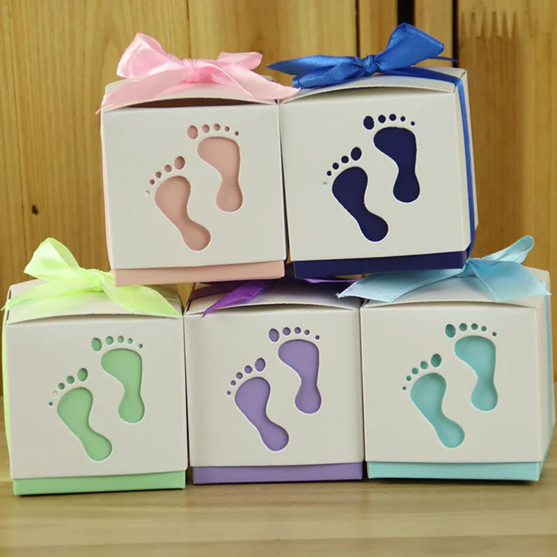 

10pcs/lot Heart Feet Shape Cardboard Box Dragee Candy Gift Box Birthday Wedding Party Favor Gift Cookie Packaging with Ribbon