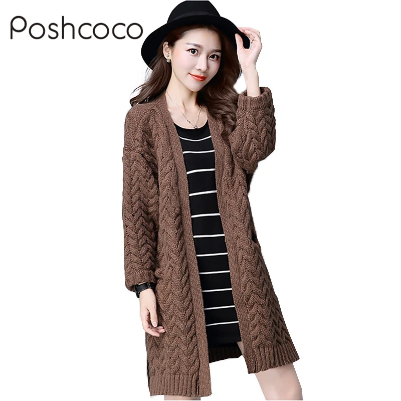 Casual Loose Outwear Twisted Knitted Women Long Cardigan