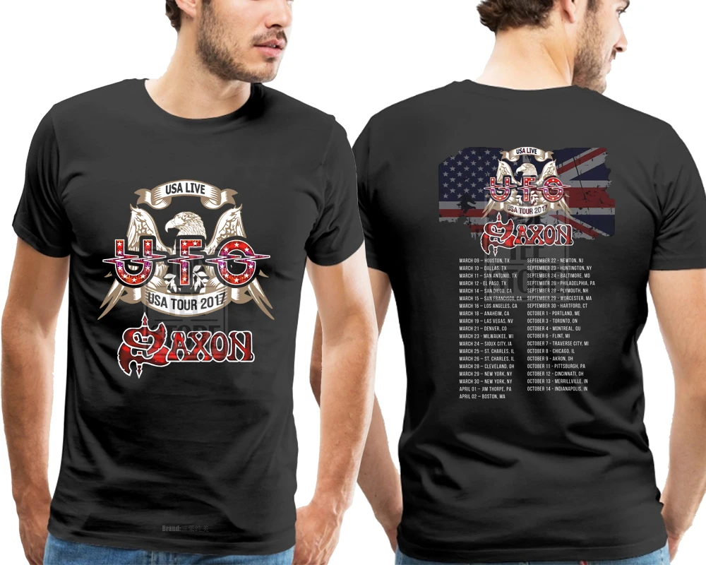 Новая мужская черная футболка Ufo &amp Saxon Us Tour 2017 Размер от S до 4Xl | Мужская одежда