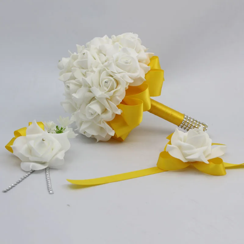3pcs/lot Bride wedding bouquet hand flower wrist corsage groom Boutonniere Decor 