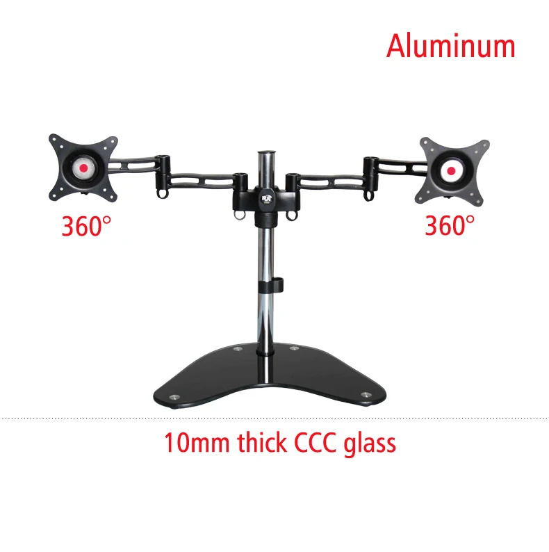 

DL-T602B full motion 360 rotate big glass base aluminum double screen mount 2 computer desktop bracket monitor stand support
