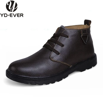 

100% genuine leather men snow boots Warm Waterproof winter shoes wool fur boots hiking fashion shoes brand