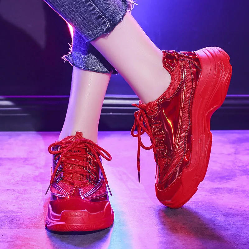 

2019 Sneakers Women Height Increase Shoes White Casual Shoes Woman Comfort Breathable PU+Mesh Female Fashion Chunky Trainers