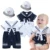 Macacão de bebê Menino Roupas Bebes Conjunto Roupa de Marinheiro de Manga Curta Romper + Chapéu Terno Marinha Traje Roupas de Bebê Menino Infantil macacão