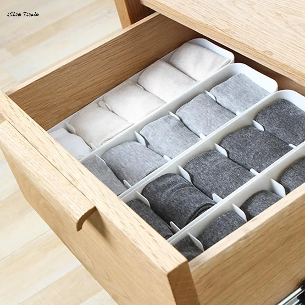 

ISHOWTIENDA Creative Clothes Storage Box Grid Organizer Storage Box Tie Bra Socks Drawer Cosmetic Divider Kitchen Container