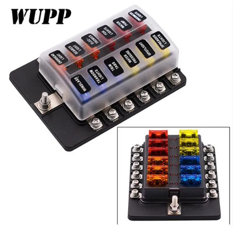 WUPP 12 Way Circuit Car Fuse Box Waterproof 12V 32V Terminal Fuse Box