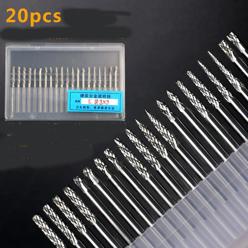 

20pcs/set Tungsten Steel Carbide Rotary Files Milling Cutter Grinder Wind-Mill Accessories 3mm Handle Deburring Grinding Bit