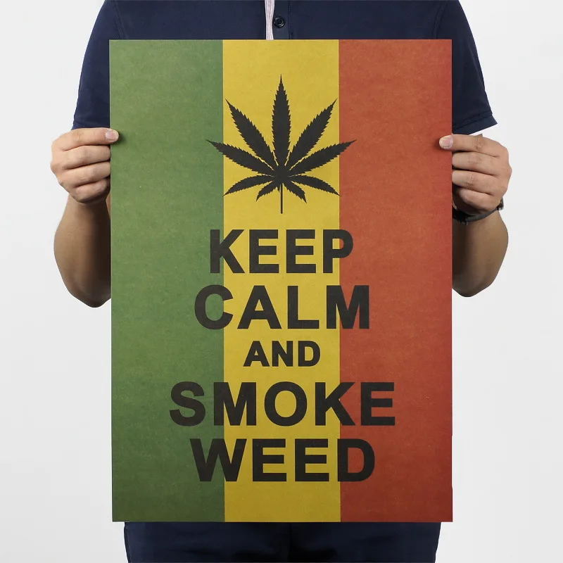 

Wall Sticker Vintage Keep Calm and Smoke Weed Poster Bar Home Decor Retro Kraft Paper Painting Decorative Comic Mural