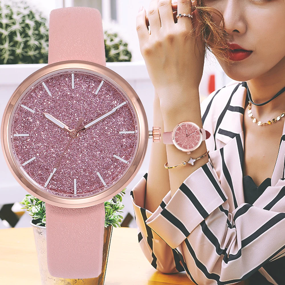 

2019 NEW Fashion Women Watch Luxury Women shiny Casual Wrist Watch Ladies leather strap Quartz Watch Reloj Mujer montre femme