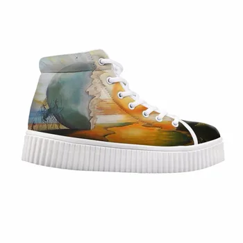 

Female Flats Platform Shoes For Ladies Lace-up Stylish High Top height increasing Shoes Salvador Dali Master pieces