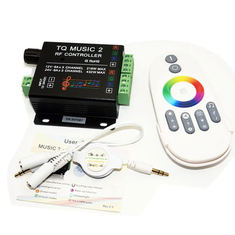 

DC12-24V 18A RGB Music 2 Controller RF Remote Intelligent Sonic Sensitivity for 3528 5050 5630 Led light