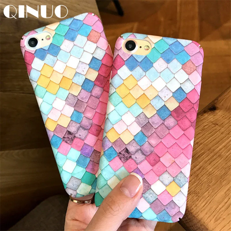 

QINUO Fashion Colorful Fish scale Case for iphone 6 6s 7 Plus 8 X Love heart Case Hard PC Back Cover Case For iphone 7 Plus Capa