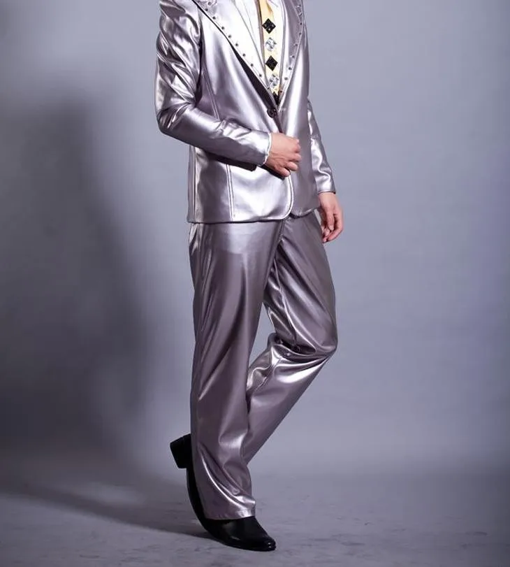 Серебряный певец костюмы ПУ искусственная кожа брюки для мужчин 1 Брюки Мужские Сценические брюки мужские брюки одежда обеспечивают на заказ