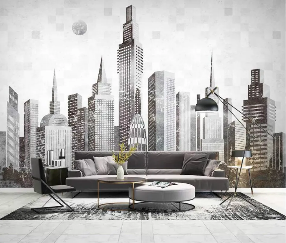 Modern abstract city building 3d Wall Paper Decorative Painting Wallpaper for Living Room Home Improvement Non-woven Wallpapers