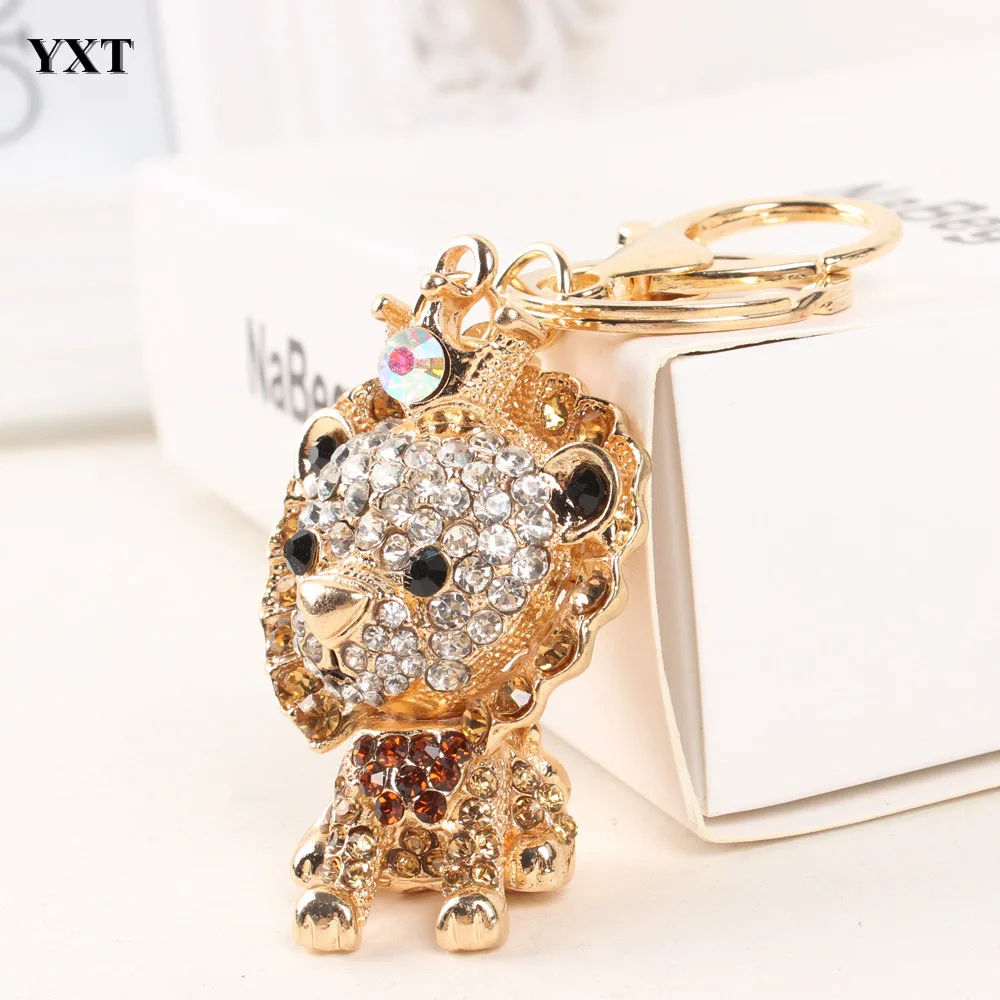 

New Lion Leo King Lovely Crownling Fashion Rhinestone Crystal Purse Bag Car Key Ring chain Jewelry Gift Brutal-style New