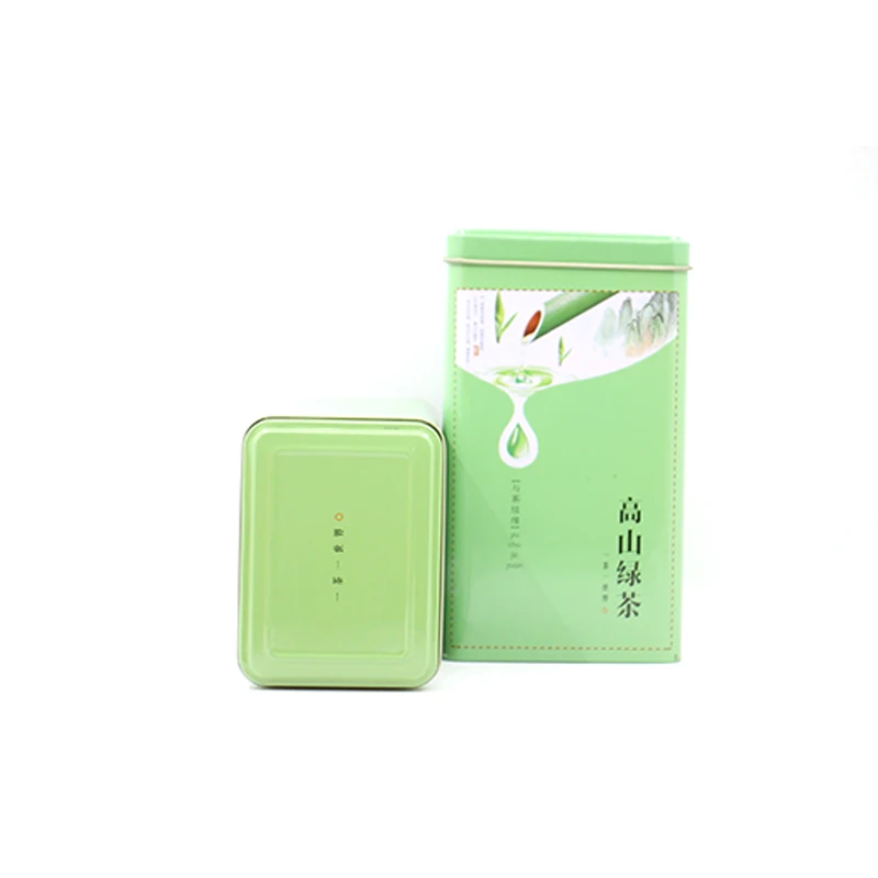 

Xin Jia Yi High Quality Packaging Light Green Rectangular Metal Cans Large Capacity Daily Essential Tea Food Storage Boxes