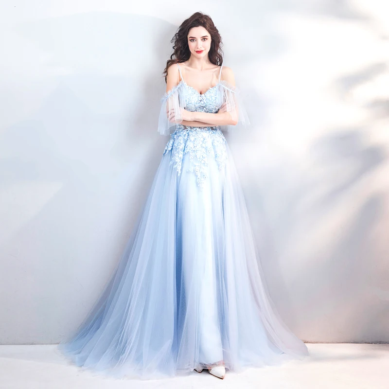 Vestido de festa Longo спагетти ремень синий Вечерние платья Длинные официальная
