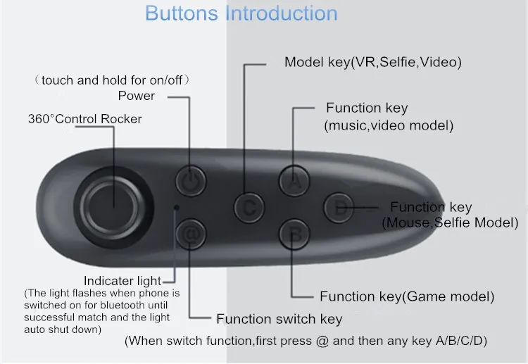 Portable Wireless Bluetooth 3.0 Remote Controller Selfie Shutter Mini Gamepad for iOS Android Smartphones and VR BOX 3D Glasses (11)