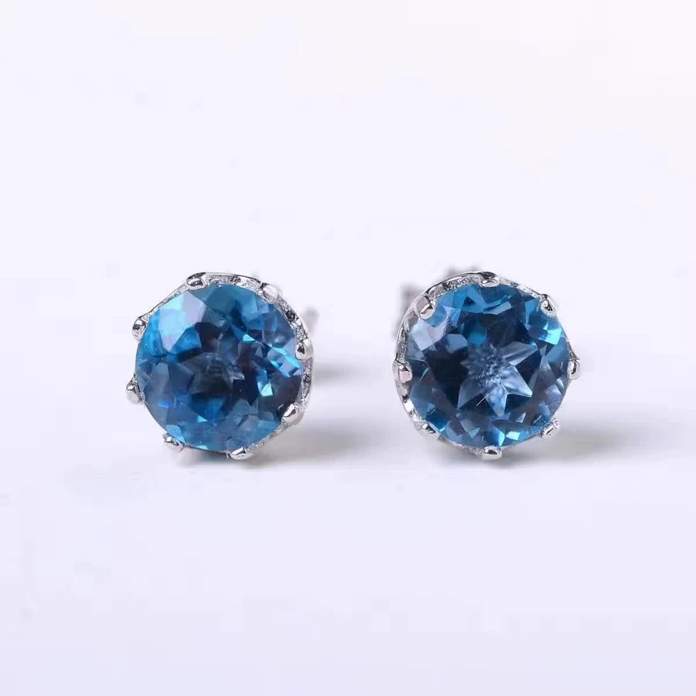 Details about   925 Sterling Silver Rose Cut Diamond Blue Topaz Gemstone Fine Stud Earring 348