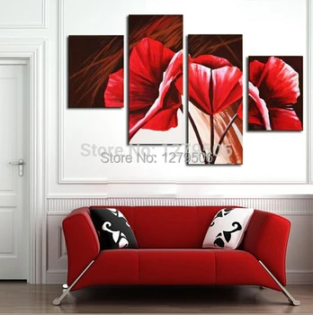 

Handpainted Abstract Decorative Oil Painting On Canvas High Quality Wall Art Picture Red Blooming Flowers2 For Home Decor