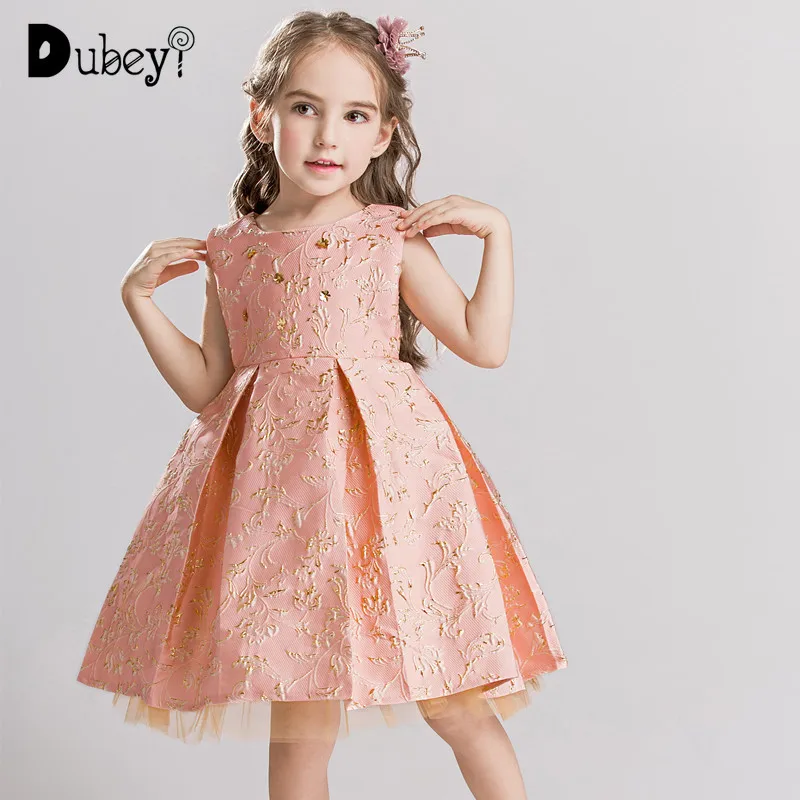 

Satin Gilding Pattern Princess Costume Little Girls Dresses Elegant Kids Dresses for Girls Birthday Wedding Party