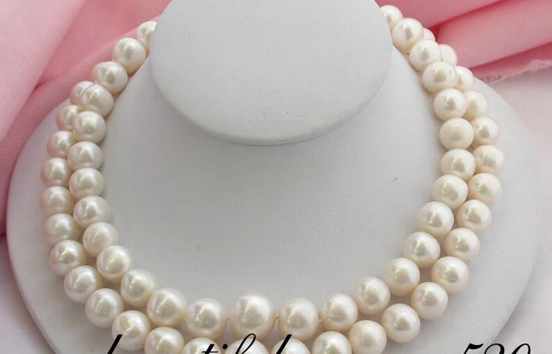 

z2006 HUGE 2row 14mm round white freshwater pearl necklace ^^^@^Noble style Natural Fine jewe SHIPPING (C0309)
