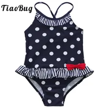 TiaoBug/летний черный цельный купальник в горошек с оборками для девочек, детский купальный костюм, купальник с леопардовым принтом