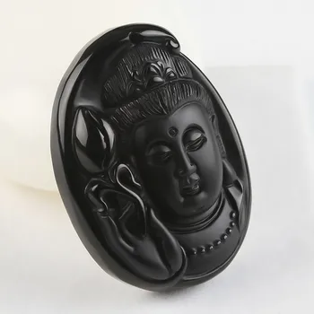 

Buy pendant send pendant chain Pure manual sculpture black frosted guanyin head pendant necklace Charm men and women with