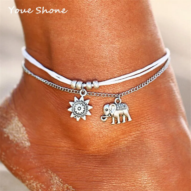 Hot Selling Multi-layer vintage anklet Boho elephant sun pendant Anklet Women's jewelry accessories Bracelet on the leg | Украшения и