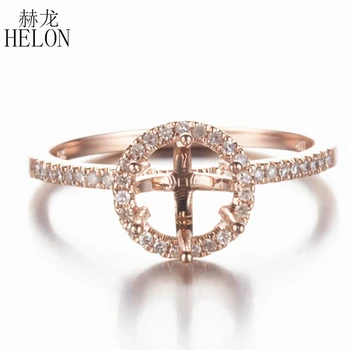 

HELON 5.5mm Round Cut Solid 14K (585) Rose Gold Paving 100% Genuine Natural Diamonds Semi Mount Wedding Engagement Jewelry Ring