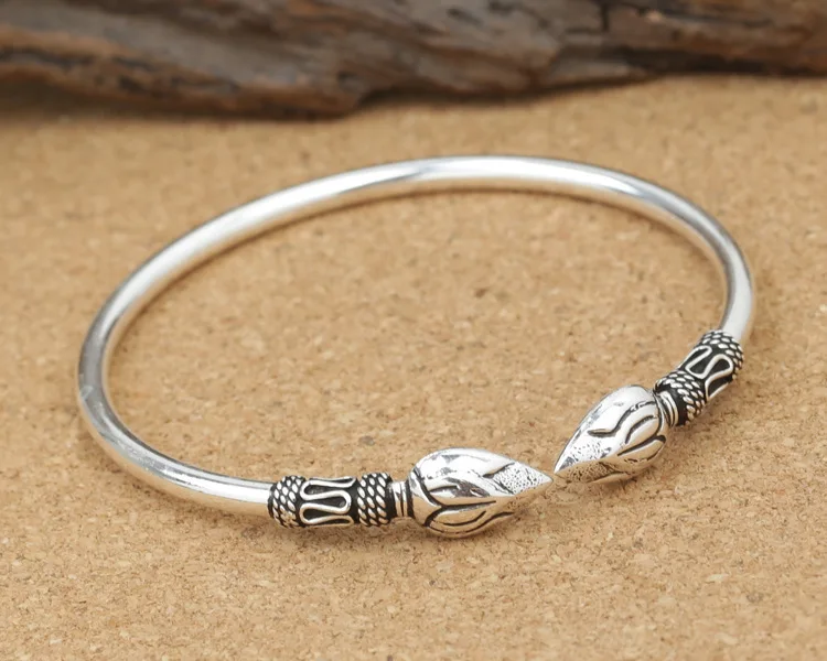 S925 Silver Thailand handmade retro carving patterns Thai silver bracelet opening bracelet