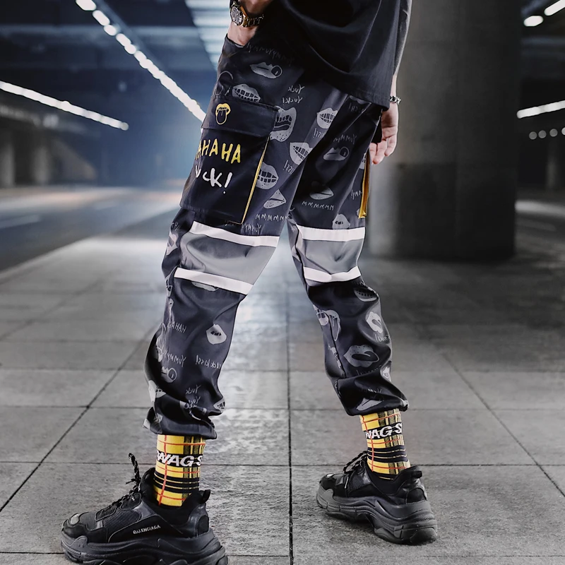 

Hip hop Pants Men Loose Joggers Print Streetwear Harem Pants Clothes Ankle length Trousers Contrast Color Patchwork Trousers