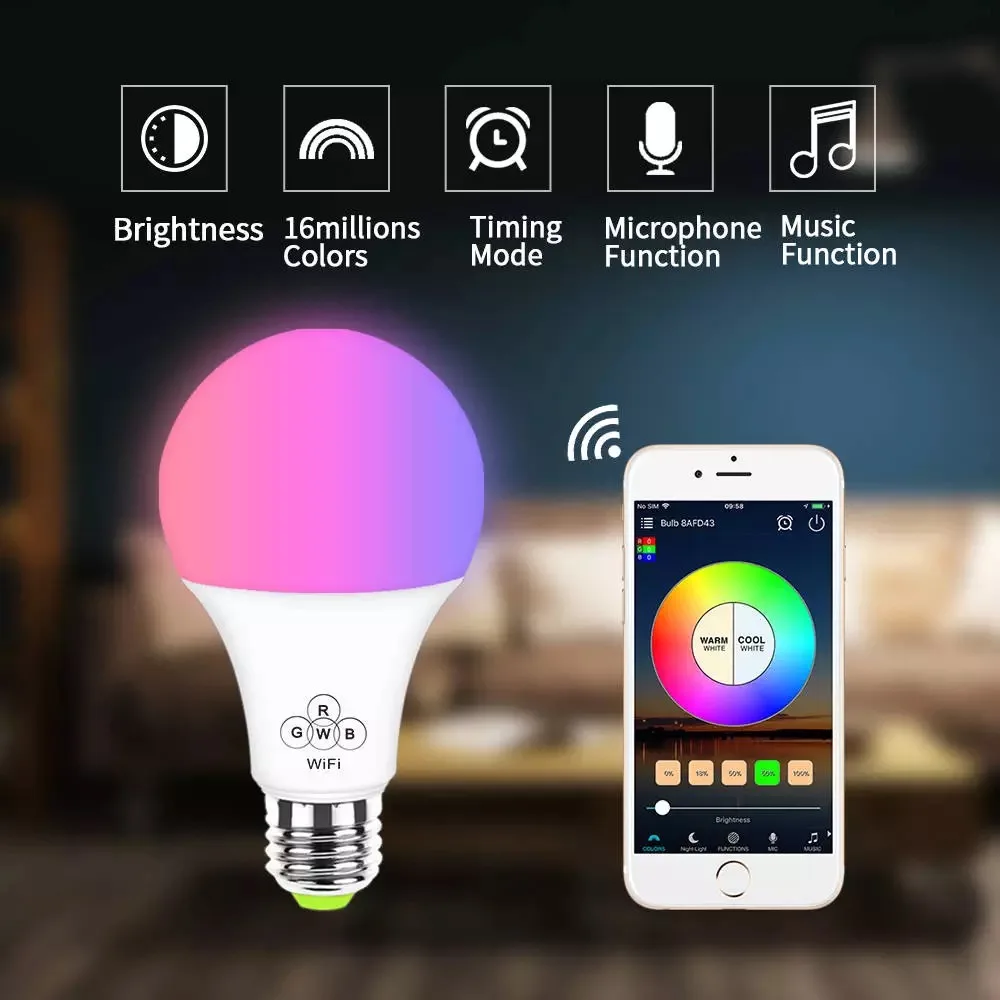 Умный wifi RGBW светодиодный светильник E27 4,5 Вт 6,5 Вт волшебный домашний светильник AC110V 220 в 240 В с регулируемой яркостью, совместимый с Alexa Google Home