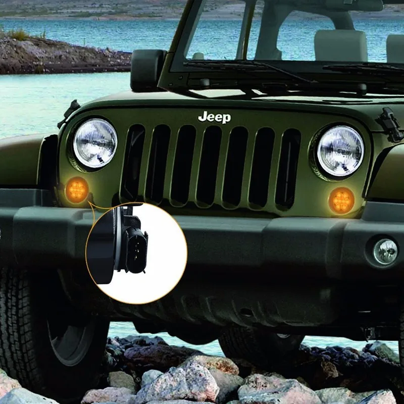 Pair LED Front Smoked Turn Signal Light + 2 X Fender Flare Light Amber For 2007-2015 Jeep Wrangler (2)