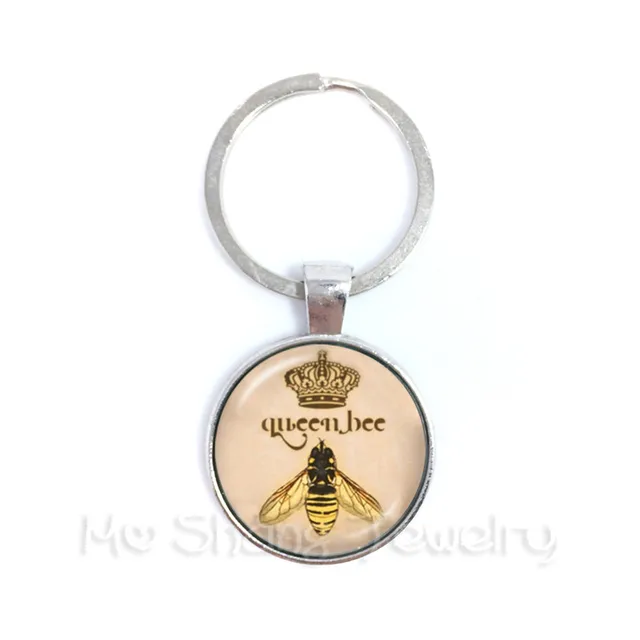 Vintage Royal Crown bee Art Keychain Queen Bee Jewelry Keyring For Best Friends 7
