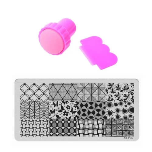 Набор шаблонов для нейл-арта, тарелки для маникюра, Хэллоуина, тема из розового черепа, Нержавеющая штамповка для нейл-арта+ Сделай Сам штамп+ 1 скребок для красоты - Цвет: XYP15 and Stamp set