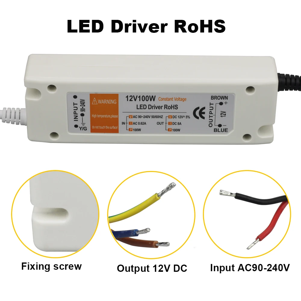 Питание DC 12 В 100 Вт/48 Вт/28 Вт/18 Вт/72 Вт Светодиодный драйвер для Светодиодный Фонари AC 90-240 В к DC 12 В трансформатор 8A 6.2A 4A 2A 1.5A адаптер