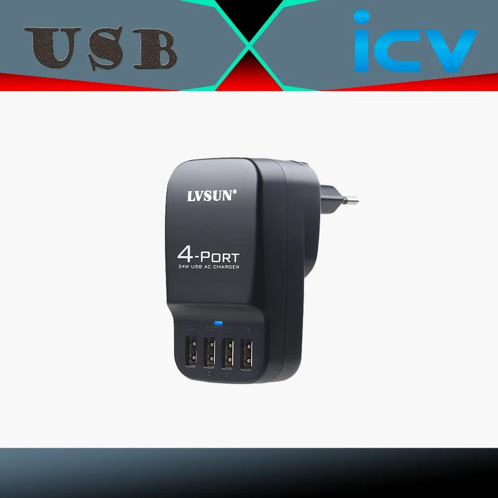 34W 6.8A 4 USB Port Travel Wall Mobile Phone Charger For iPad 3 Samsung Galaxy S6 S4 Note 2 iPhone 6 5 5S 5C AC Power Adapter |