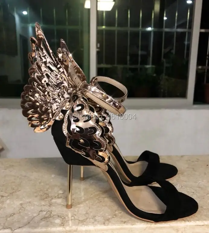 KALMALL/пикантные женские сандалии с бабочкой, с открытым носком, на высоком каблуке, с пряжкой и ремешком, сандалии с крыльями ангела, женские туфли на металлическом каблуке