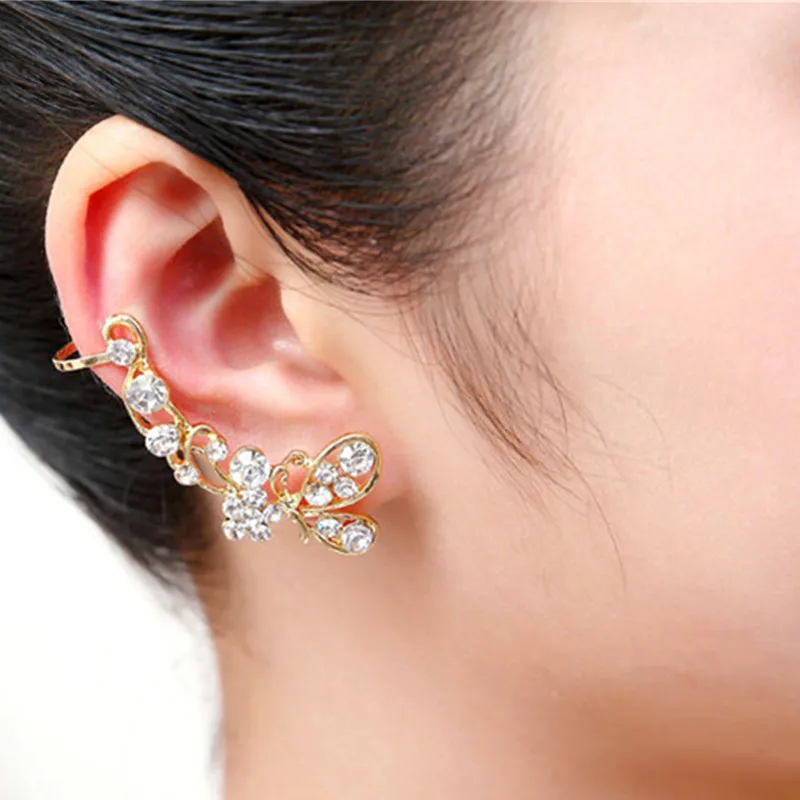 

Korean fashion chic crystal ear clip butterfly flower ear clip ears to send a good gift for girls wholesale