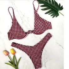Женский бюстгальтер на косточках с мягкими чашечками, клетчатый раздельный пляжный комплект бикини, женский купальник, бразильский купальник, танкини, Plavky