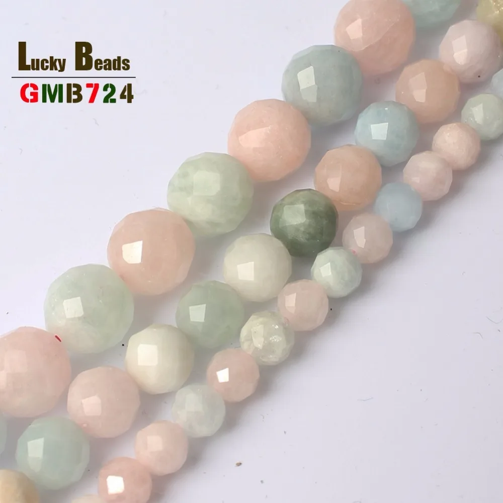 

Natural Faceted Colorful Morganite Gem Beads Round Loose Bead For Jewelry Making DIY Bracelet Necklace Accessories 15'' 6/8/10mm