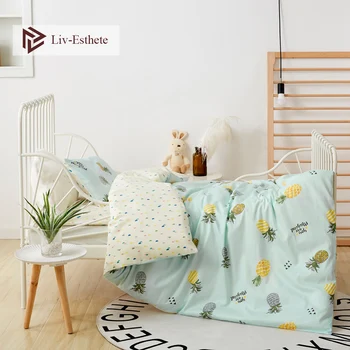 

Liv-Esthete 2020 New 100% Cotton Cute Pineapple Kids Cartoon Blue Bedding Set Duvet Cover Pillowcase Bed Linen For Mom Baby 3Pcs