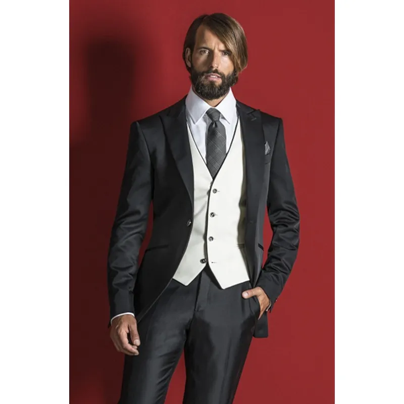 376 Black Formal Men Suit Slim Fit Simple Gentleman Custom Made Prom Male Blazer 3 Piece Groom Tuxedos (Jacket+Pants+Vest) B985