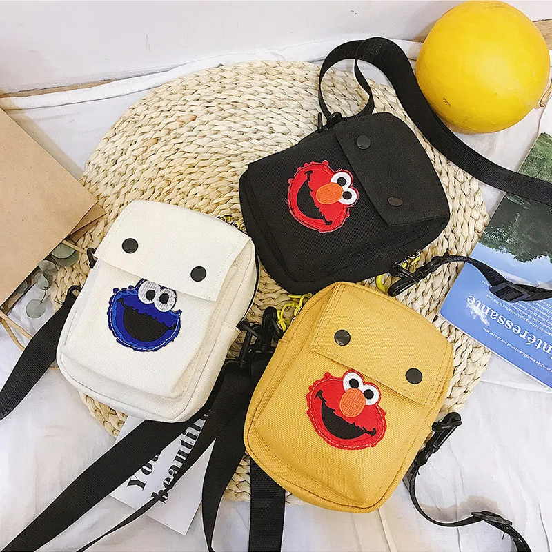 

Embroidery Shopping Bag Single Shoulder Black Yellow Canvas Cloth Bag Zipper Reusable Eco Shopping Bag Girl Leisure Phone Bag