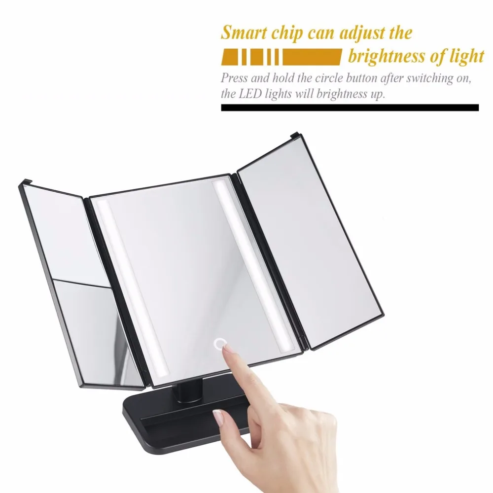 

LED Light 3-folding Makeup Mirror Touch Screen 1X/2X/3X Desktop Magnifying Mirror with Compact 10X Magnifier Mirror 2018 New