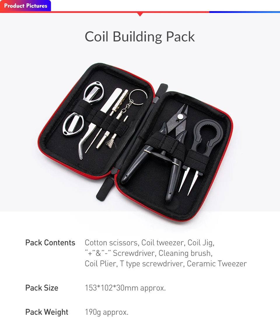 Volcanee Coil Building Tool Pack Coil Jig Ceramic Tweezer Wire Plier RDA Cleaning Brush Screwdriver for Clapton Wire Vape DIY